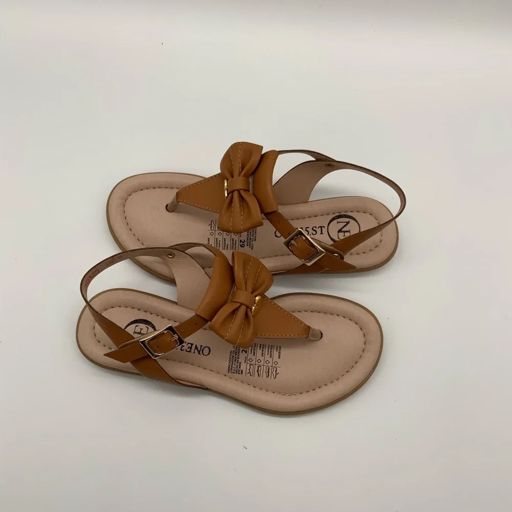 Vegan Bow T-Strap Flat Sandals for Girls Size Various